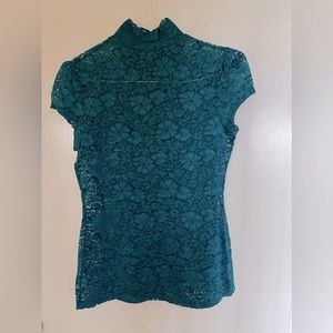 Express Turquoise lace blouse with cap sleeve size M
